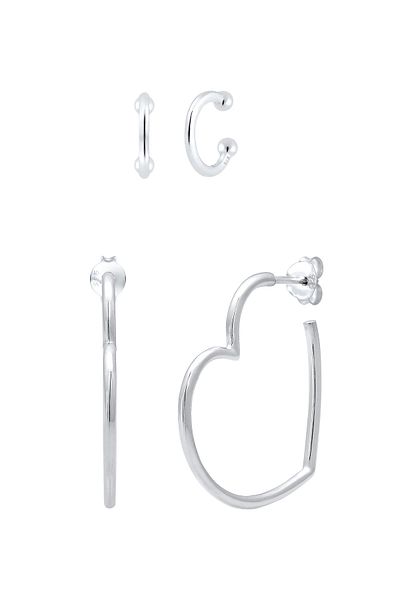 ELLI Ohrringe Creolen Earcuff Herz Liebe 2er Set 925 Silber