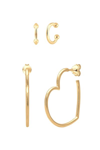 ELLI Ohrringe Creolen Earcuff Herz Liebe 2er Set 925 Silber