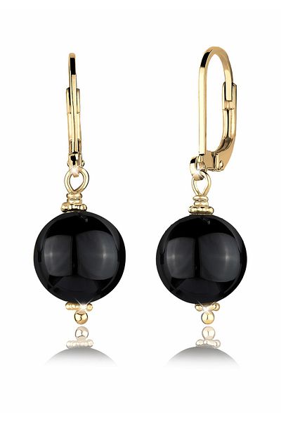 ELLI Ohrringe Basic Edelsteine Rund Klassisch Onyx Silber vergoldet