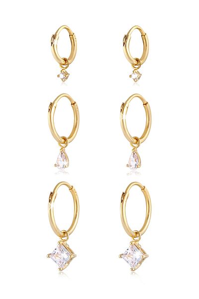 ELLI Ohrringe 3er Set Trio Creolen Einhänger Zirkonia 925 Silber
