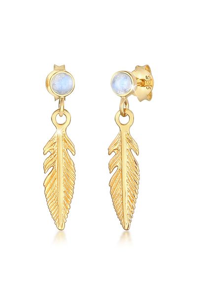 ELLI Ohrringe Feder Boho Hippie Mondstein 925 Gümüş