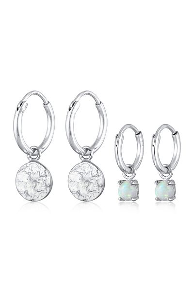 ELLI Ohrringe Creolen Plättchen Opal Edelstein 2er Set 925 Silber