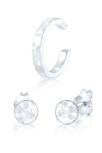 ELLI Ohrringe 2er Set Stecker Earcuff Rund gehämmert 925 Silber