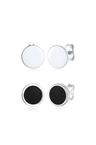 KUZZOI Ohrringe Herren Set Kreis Geo Emaille 925 Silber