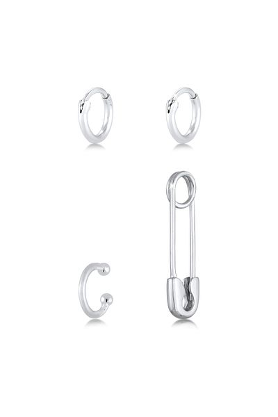 ELLI Ohrringe 3er Set Sicherheitsnadel Safety Pin Earcuff Creolen 925 Silber