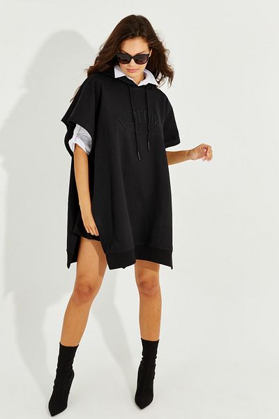 Cool & Sexy Woman's Black Hooded Sweat Poncho PP2436