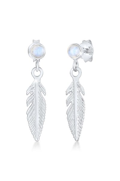 ELLI Ohrringe Feder Boho Hippie Mondstein 925 Gümüş