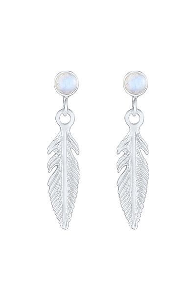 ELLI Ohrringe Feder Boho Hippie Mondstein 925 Gümüş