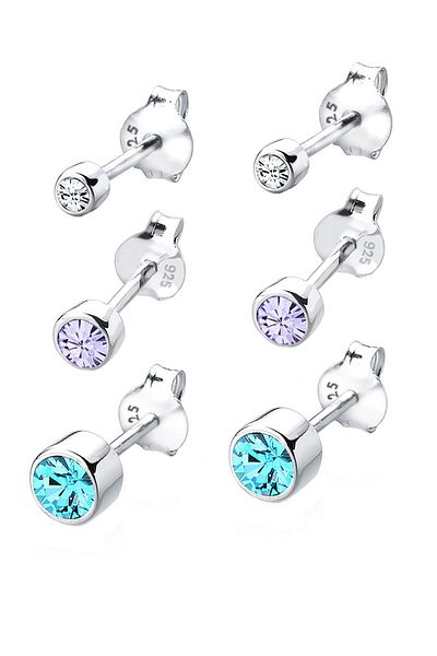 ELLI Ohrringe 3er Set Basic Kristalle 925 Silber