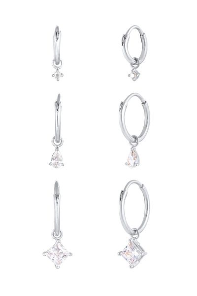 ELLI Ohrringe 3er Set Trio Creolen Einhänger Zirkonia 925 Silber
