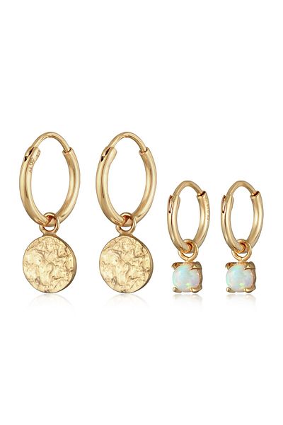 ELLI Ohrringe Creolen Plättchen Opal Edelstein 2'li Set 925 Gümüş