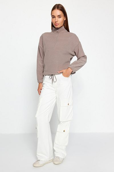 Trendyol Collection Strick-Sweatshirt mit Reißverschluss in Stein