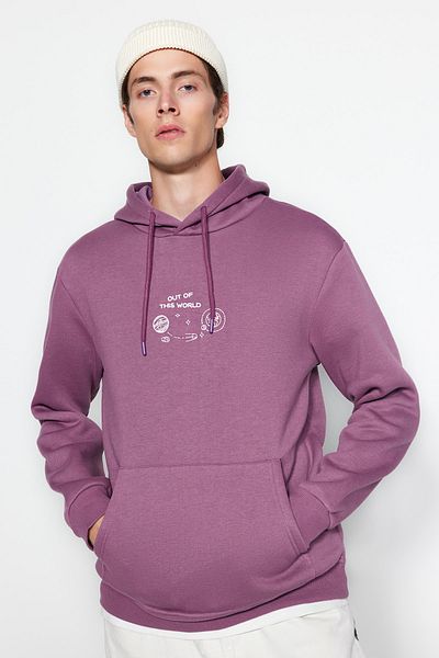 Trendyol Collection Φούτερ Space Embroidered Lilac Hooded Fleece - TMNAW24sw00101