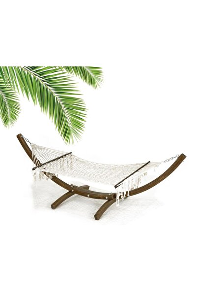 Modelsan Hona Ladin Ahşap Gondol Hamak - 150 Cm İp Örgü - İki Kişilik