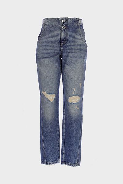 CROSS JEANS Ariana Dark Blue Tinted High Waist Patty Zippered Belt Jewelled Jean Trousers C 4525-133