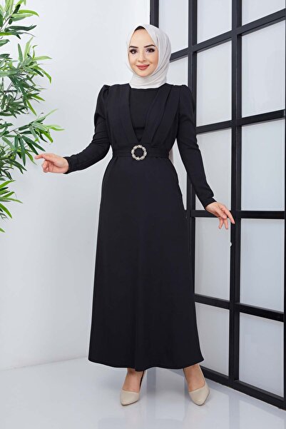 marwella Kelebek Krep Elbise - Siyah