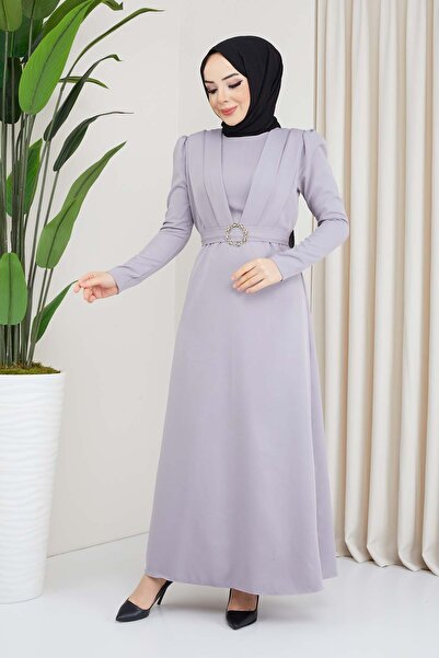 marwella Kelebek Krep Elbise - Gri