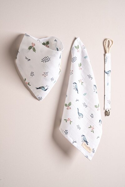 Melomio Baby Kids مجموعة من 3 قطع لحديثي الولادة من موسلين بيرد وشاح ومريلة ل...