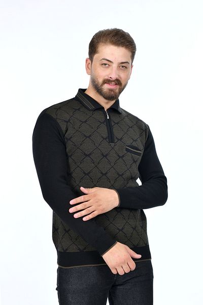 Kamalı Мъжка стоманена плетена риза с яка и джоб с цип Поло яка, ненабиващ се трикотаж Зимен татко пуловер