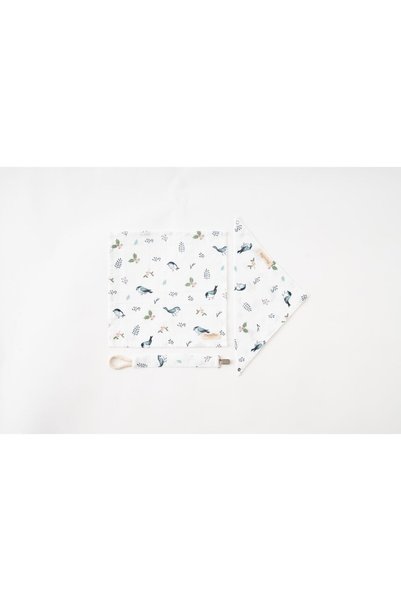 Melomio Baby Kids Muslin Bird Newborn Set of 3 Scarf Bib Mouth Wipe Pacifier Holder