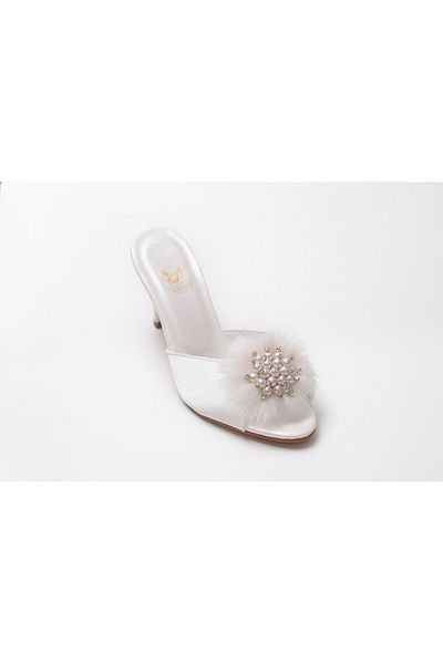 HAUKS SHOES Dowry-Engagement-Henna-Wedding Open Slippers Evening Dress with Rhinestone Buckle and Feather Band