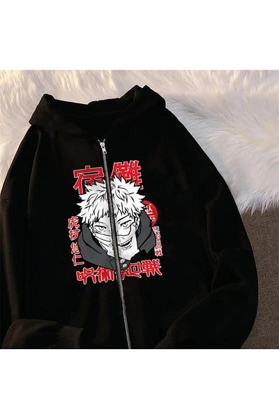 Touz Τυπωμένη αφίσα Jujutsu Kaisen Eyl - Unisex Μαύρη ζακέτα με κουκούλα