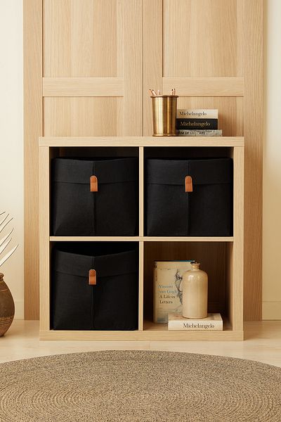 Ocean Home Textile Черен филцов органайзер за пране и играчки - 3 части, сгъваем кош за съхранение, 30x30x30