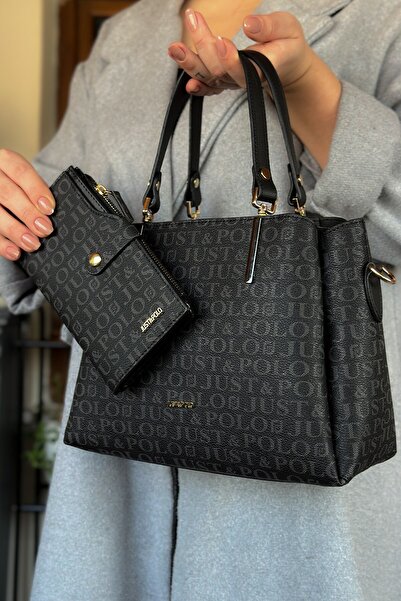 Just Polo حقيبة يد وكتف نسائية باللون الأسود مكونة من 5 أقسام، شحن سريع، منتج...