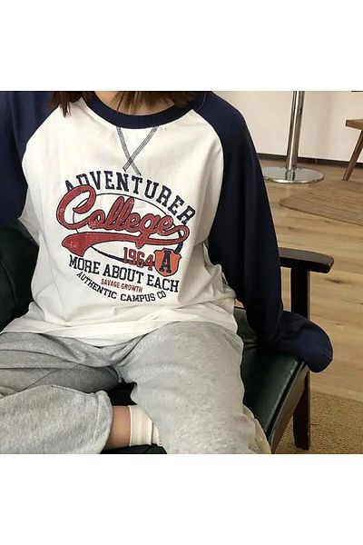 Köstebek Adventure College Navy Blue White Arm Detail Long Sleeve T-shirt