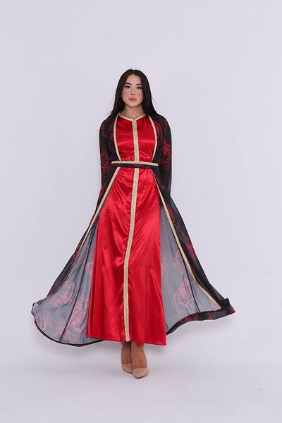 Zümrüt Rochie din satin în stil caftan și costum cardigan din șifon 1449