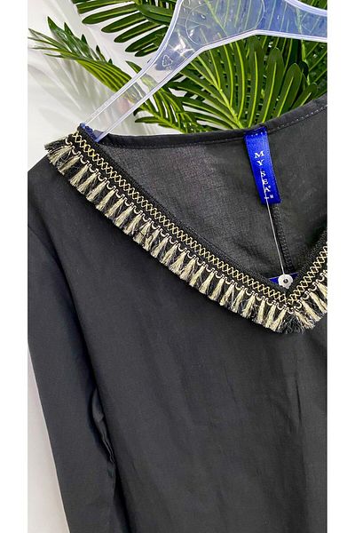 MY SEA P-14 Linen Tasseled Long Sleeve Pareo