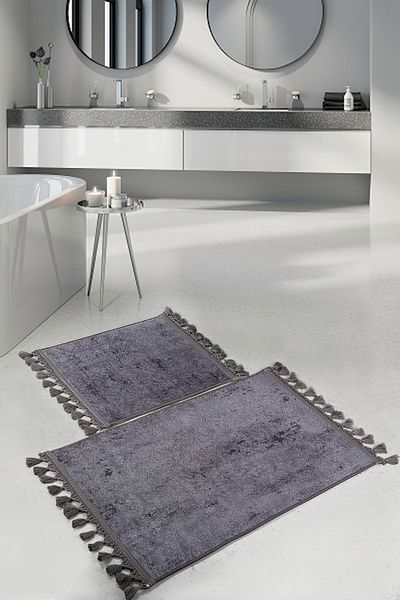 Bonny Home Nova Anthracite 60x100 + 50x60 cm Σετ χαλιών μπάνιου με κρόσσια 2 τεμαχίων