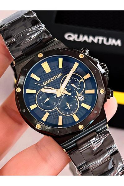 Quantum Qut.113 Quantum 10 Atm Waterproof Steel Cord Black Dial Men's Wrist Watch+Natural Stone Bracelet