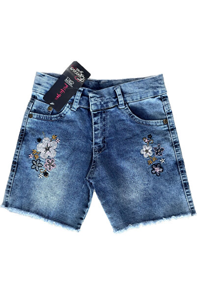 EGECAN Kız Çocuk Çiçekli Kot Şort