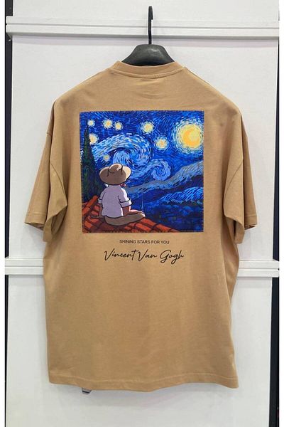 Saw Urbanity VINCENT VAN GOGH WORK "STARS SHINE FOR YOU" THEMED, EMBROIDERY EMBROIDERY OVERSIZE TSHIRT