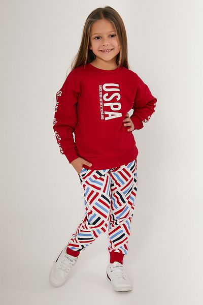 U.S. Polo Assn. Girl's Licensed Crew Neck USPA Detailed Tracksuit Set
