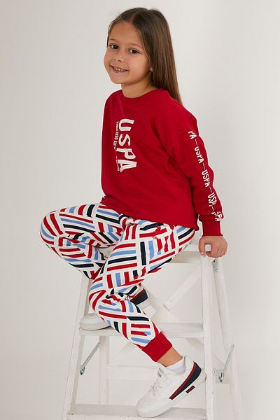 U.S. Polo Assn. Girl's Licensed Crew Neck USPA Detailed Tracksuit Set