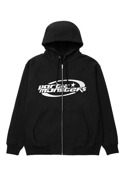 Touz Ζακέτα Partie Monsters Printed Oversize Μαύρη Unisex με κουκούλα με φερμουάρ