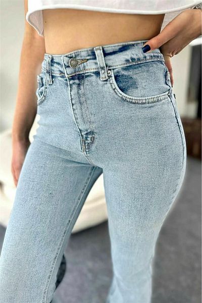 DRC trend Blugi albaștri spanioli de zăpadă cu talie înaltă Blugi albaștri de spălat zăpadă Pantaloni de blugi