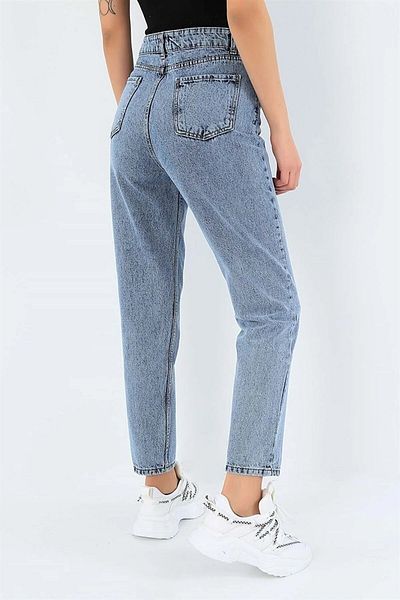 DRC trend Heidi Snow Blue Blue Mom Jeans Lycra Talie Înaltă Blue Snow Washed Mom Jeans Pantaloni Lycra Jean