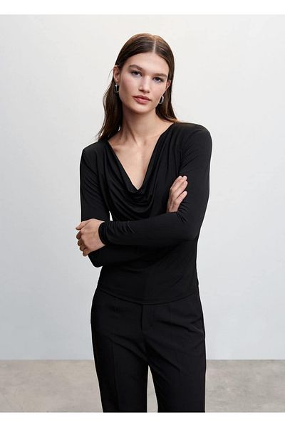 MANGO Woman Drape Collar T-Shirt