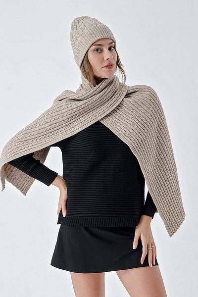 CHUBA Women's Hair Knit Soft Tuche Scarf Beanie Set Mink 23W503