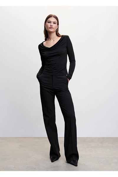 MANGO Woman Drape Collar T-Shirt