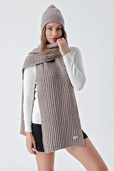 CHUBA Women's Hair Knitted Soft Tuche Scarf Beanie Set Light Brown 23W503