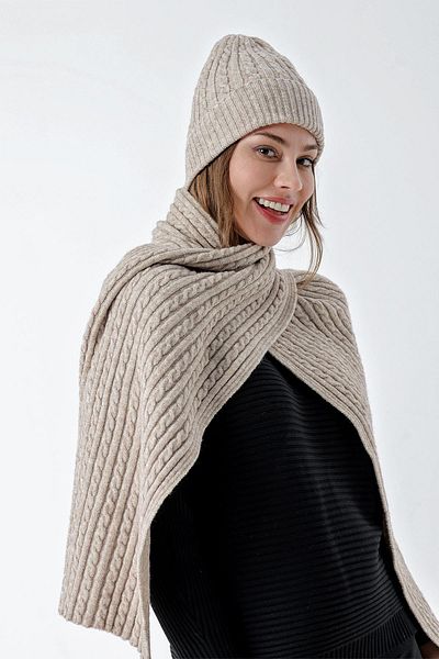 CHUBA Women's Hair Knit Soft Tuche Scarf Beanie Set Mink 23W503