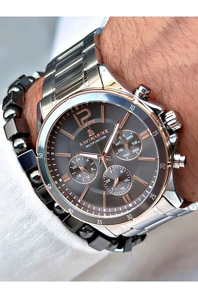 Navimarine Silver Color Steel Strap Functional Men's Wristwatch + BRACELET WITH GIFT
