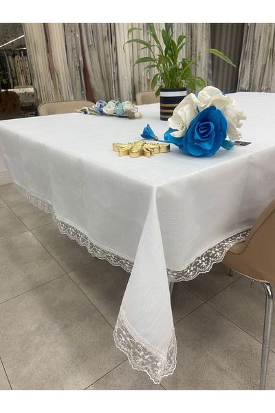 stay home Față de masă cu sclipici cu dantelă, albă