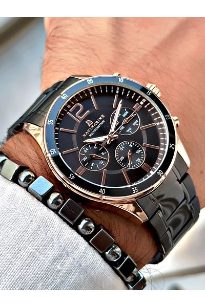Navimarine Black Color Steel Strap Functional Men's Wristwatch + BRACELET