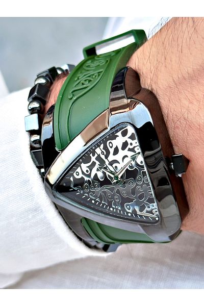 Navimarine Green Color Triangle Model Embroidered Strap Original Men's Wristwatch + BRACELET WITH GIFT