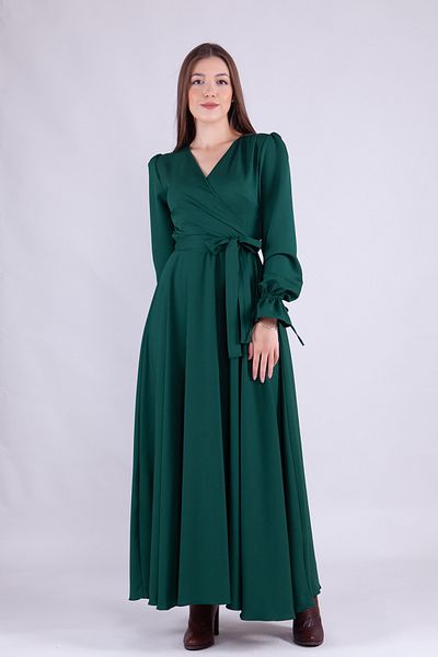 NO48 Emerald Maxi Size Γυναικείο φόρεμα με διπλό στήθος με βολάν με μακρυμάνικο μανίκι με βολάν με ζώνη
